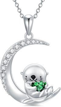 wholesale 925 Sterling Silver Animal Birthstone Necklace Otter Axolotl Hippo Pendant Jewelry Gift for Women-05-May-Otter