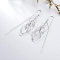 wholesale 925 Sterling Silver Threader Earrings with Rhombus Design Dangle Drop Chain Charms Gifts for Women-0-2