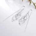 wholesale 925 Sterling Silver Threader Earrings with Rhombus Design Dangle Drop Chain Charms Gifts for Women-0-2
