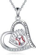 wholesale 925 Sterling Silver Baseball Glove & Ball Heart Pendant Necklace for Sports Lovers-0-0