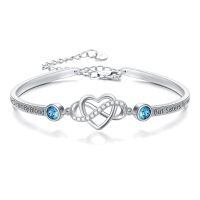 wholesale 925 Sterling Silver Heart Infinity Bracelet Wholesale With Blue Stones-Bangle for Best Friend