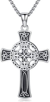 wholesale 925 Sterling Silver Celtic Cross Pendant with Black Onyx Gemstone - Mens Womens Christian Religious s-Celtic Knot Cross