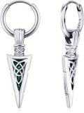 wholesale 925 Sterling Silver Green Stone Arrowhead Celtic Knot Viking Hoop Earrings for Men & Women-0-0
