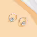TOUPOP 925 Sterling Silver Hypoallergenic Panda Cat Bat Huggie Hoop Earrings-0-2