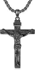 wholesale  Black Cross Pendant with INRI Inscription for Men's Jewelry Set - 24 Chain Length Gift Boxed-0-0