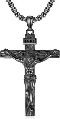 wholesale  Black Cross Pendant with INRI Inscription for Men's Jewelry Set - 24 Chain Length Gift Boxed-01-Black