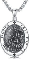 wholesale 925 Sterling Silver &  Saint Florian Medal Pendant with Chain - Catholic Protection  for Men and Women-0-0