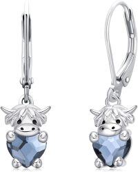 wholesale 925 Sterling Silver Blue Crystal Cow Stud Earrings for Sensitive Ears-Highland Cow-Leverback