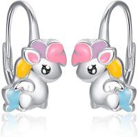 wholesale 925 Sterling Silver Animal Leverback Hoop Earrings Axolotl Cat Sloth Dog Fox Huggie Hypoallergenic Jewelry Gifts for Women Teens-Unicorn