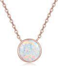 wholesale 925 Sterling Silver White Opal Round Pendant Necklace with Rose Gold Plated Chain - 18+2 Length-0-0