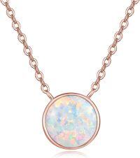 wholesale 925 Sterling Silver White Opal Round Pendant Necklace with Rose Gold Plated Chain - 18+2 Length-Rose Gold & White Opal