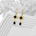 wholesale 925 Sterling Silver & Black Onyx Square Teardrop Leverback Earrings - Bohemian  for Women-0-2