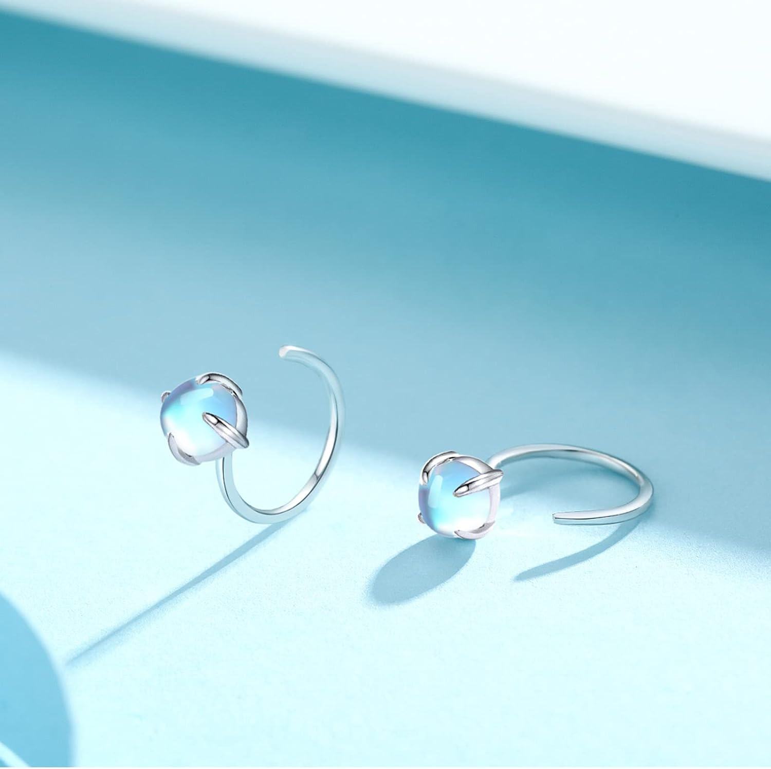 wholesale 925 Sterling Silver Blue Moonstone Cat Ear Cuff Wrap Studs for Women-0-2