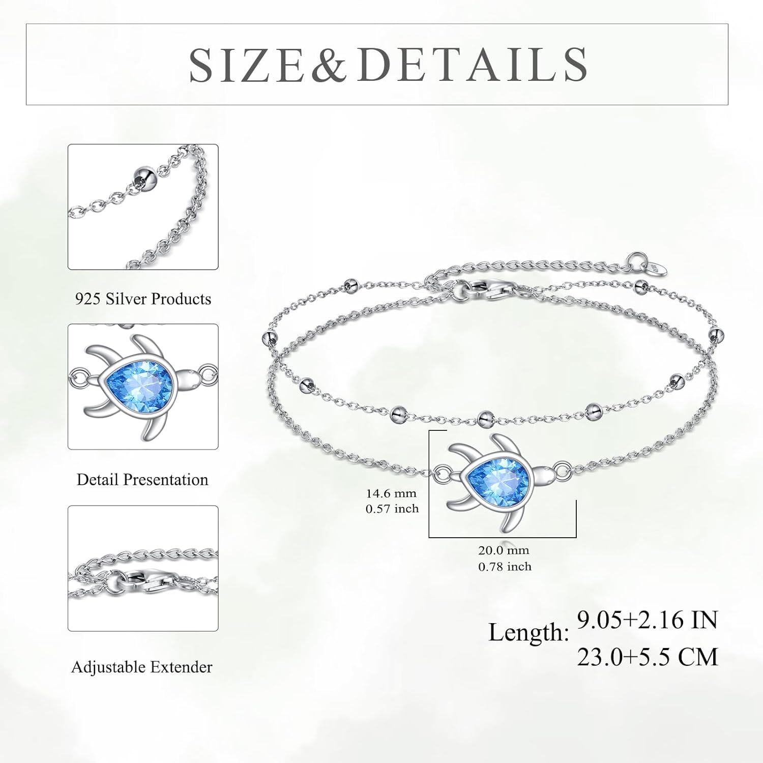 wholesale 925 Sterling Silver Blue Crystal Turtle Charm Anklet for Women's Gifts-0-3