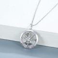 wholesale 925 Sterling Silver Round Compass Pendant Necklace with Cubic Zirconia and Inspirational Message Never Lose Your Way - Graduation Gift for Her Him-0-5
