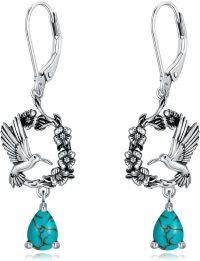 wholesale  Sterling Silver Turquoise Vintage 7 5mm Teardrop Hummingbird Dangle Earrings -Hummingbird-C