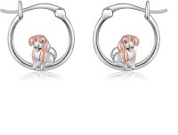 wholesale 925 Sterling Silver Pink Dog Hoop Earrings for Girls and Women Gift Idea-Beagle