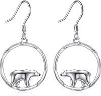 wholesale 925 Sterling Silver Polar Bear Circle Hoop Dangle Earrings for Women Girls Gifts Jewelry Accessories-Bear