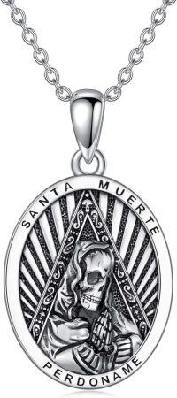 wholesale 925 Sterling Silver Santa Muerte Pendant Necklace with Chain for Women Men-Santa Muerte