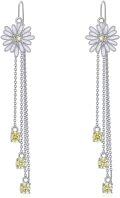wholesale 925 Sterling Silver Daisy Flower Chain Tassel Threader Dangle Drop Earrings for Women-0-0