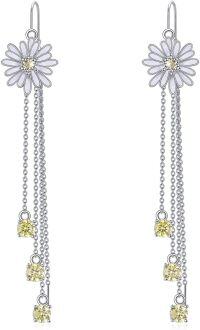 wholesale 925 Sterling Silver Daisy Flower Chain Tassel Threader Dangle Drop Earrings for Women-Daisy
