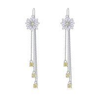 wholesale 925 Sterling Silver Daisy Flower Chain Tassel Threader Dangle Drop Earrings for Women-Daisy