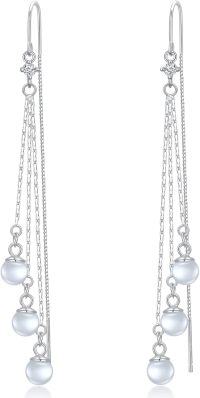wholesale 925 Sterling Silver Threader Earrings with Pearl Drops and Chain Charms for Women-Glass Bead