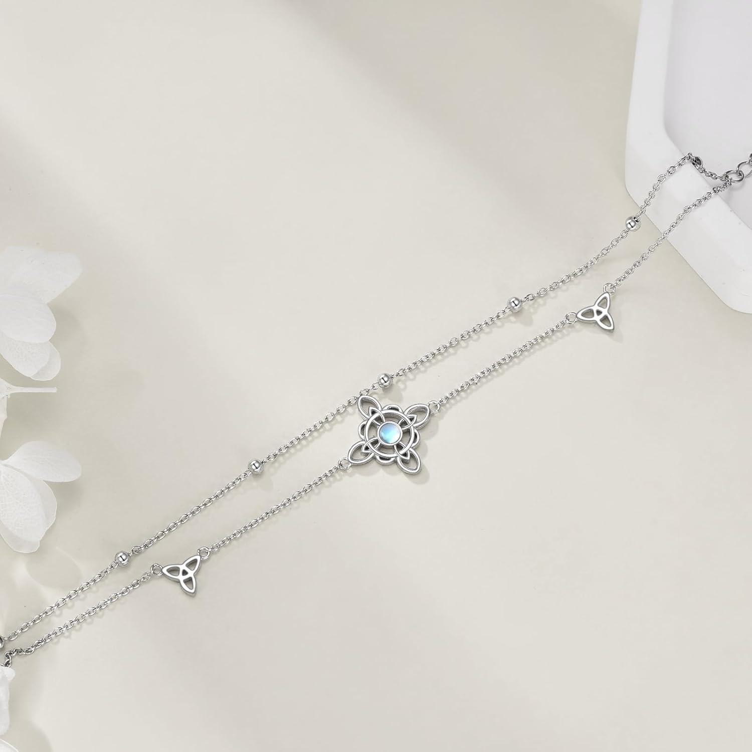 wholesale 925 Sterling Silver Adjustable Charm Bracelet with Celtic Knots and Moonstone for Women Girls -0-3