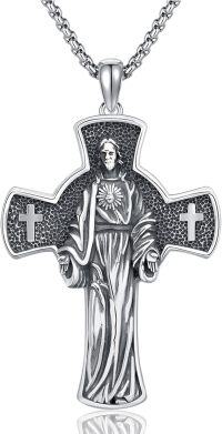 wholesale 925 Sterling Silver Cross Jesus Pendant Necklace with Chain for Men & Women Christian Gifts-I01-Sacred Heart of Jesus