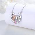 wholesale 925 Sterling Silver Pink Crystal Heart & Rose Gold Unicorn Head in Horseshoe Pendant Necklace for Women Girls Horse Lovers Gifts-0-2