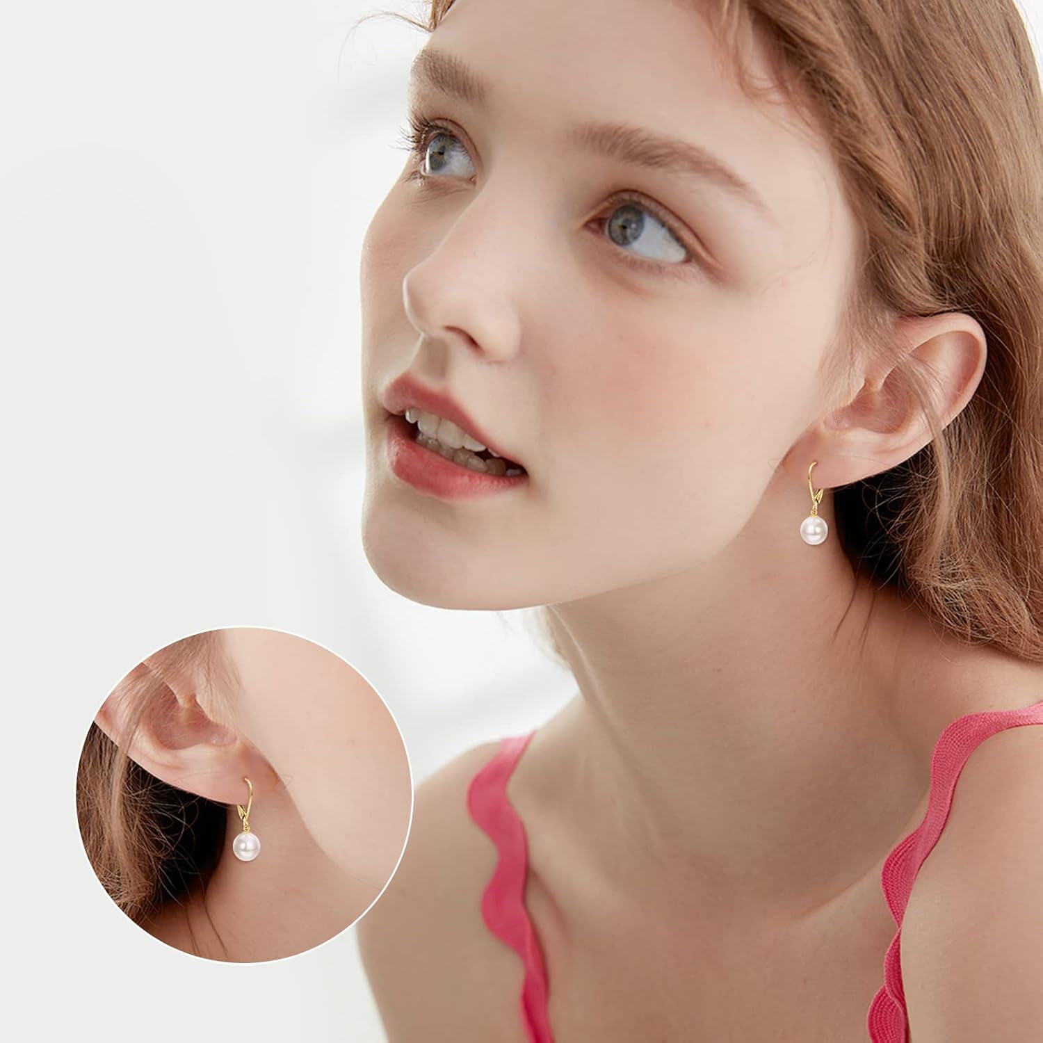 wholesale 14K Gold Freshwater Pearl Dangle Leverback Earrings for Women Bridesmaid Gift-0-5