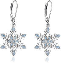 wholesale 925 Sterling Silver Blue Crystal Snowflake Leverback Earrings for Women Holiday Gift Ideas-silver