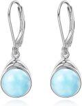 wholesale 925 Sterling Silver Larimar Small Round Stone Leverback Earrings Jewelry-0-0