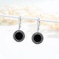 wholesale 925 Sterling Silver Black Onyx Rune Circle Lever Back Earrings-0-4