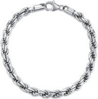 wholesale Sterling Silver 5mm Rope Link Chain Bracelet for Men 7 8 9 Inch w Lobster Clasp-7.0 Inches