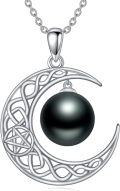 wholesale 925 Sterling Silver Black Pearl Crescent Moon Celtic Knot Pendant Necklace with 18+2 Chain - Valentines Day & Mothers Day Gifts for Her-0-0