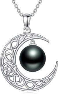 wholesale 925 Sterling Silver Black Pearl Crescent Moon Celtic Knot Pendant Necklace with 18+2 Chain - Valentines Day & Mothers Day Gifts for Her-A2-Style 2
