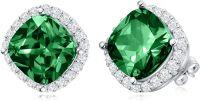 wholesale 925 Sterling Silver CZ Simulated Birthstone Sparkle Halo Square Stud Earrings-May Birthstone