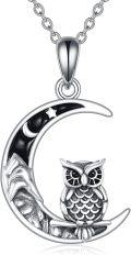 wholesale 925 Sterling Silver Crescent Moon with Owl Charm Necklace - Cute Animal s for Women Girls-0-0