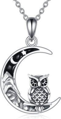 wholesale 925 Sterling Silver Crescent Moon with Owl Charm Necklace - Cute Animal s for Women Girls-Owl