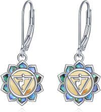 wholesale 925 Sterling Silver Abalone Shell Lotus Chakra Dangle Earrings for Women-Yellow-Amber