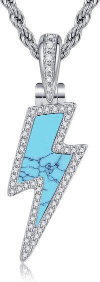 wholesale 925 Sterling Silver Turquoise Lightning Bolt Pendant Necklaces for Men & Women-Turquoise