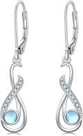 wholesale 925 Sterling Silver Infinity Moonstone Leverback Drop Earrings-0-0