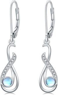 wholesale 925 Sterling Silver Infinity Moonstone Leverback Drop Earrings-Infinity
