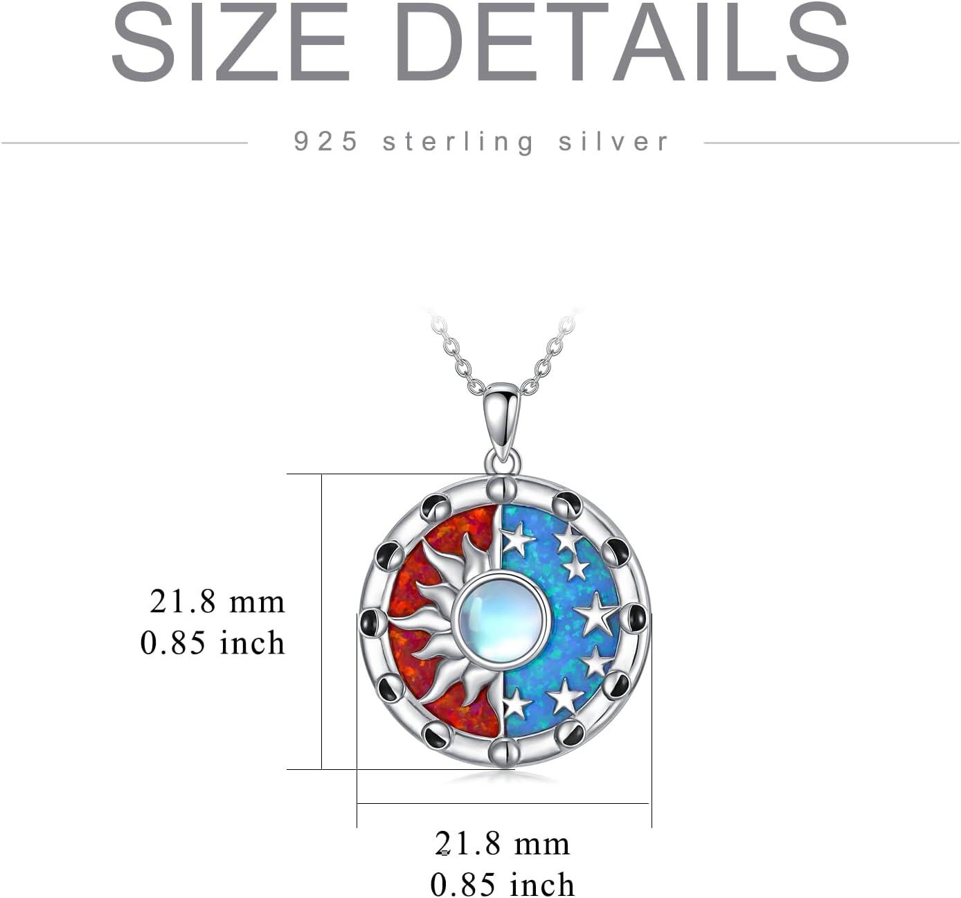 925 Sterling Silver Sun & Moon Opal Stone Pendant Necklaces for Women Gifts-0-3
