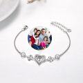 wholesale 925 Sterling Silver Heart Bracelet with Cubic Zirconia - Custom Photo Projection Memorial Gift for Mother Daughter Lover - Adjustable 6+2 Chain, 12mm Heart & 8mm Flower Charm - Elegant Gift Box for Valentine's Christmas Birthday-0-1