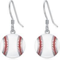 wholesale 925 Sterling Silver Baseball Dangle Earrings Sporty s for Athletes and Fans-01-Baseball Dangle Earrings