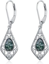 wholesale 925 Sterling Silver Teardrop Moss Agate Filigree Dangle Leverback Earrings for Women Gift Ideas-style 4