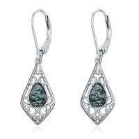 wholesale 925 Sterling Silver Teardrop Moss Agate Filigree Dangle Leverback Earrings for Women Gift Ideas-style 4