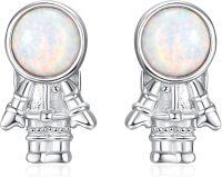 wholesale 925 Sterling Silver Astronaut Opal Stud Earrings with Colorful Stones and Hypoallergenic Design-Astronaut
